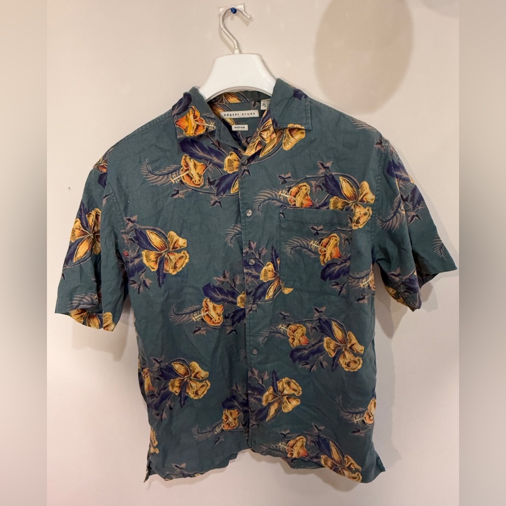 Robert Stock Green and Yellow Floral Casual Button Down Shirt